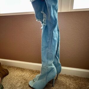 Public Desire Light Blue Over-the-Knee Boots
